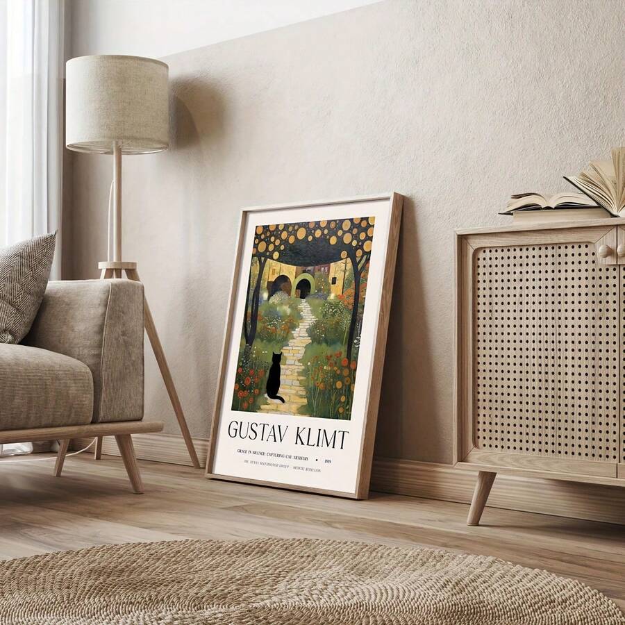 3 件复古乡村风景黑猫花卉小屋墙壁艺术帆布印刷品、古斯塔夫·克里姆特风格墙壁艺术、古斯塔夫·克里姆特海报、古斯塔夫·克里姆特绘画、可爱动物墙壁艺术、花卉市场印刷品、乡村墙壁艺术、家居装饰、卧室装饰 - 彩色 - 查看 1