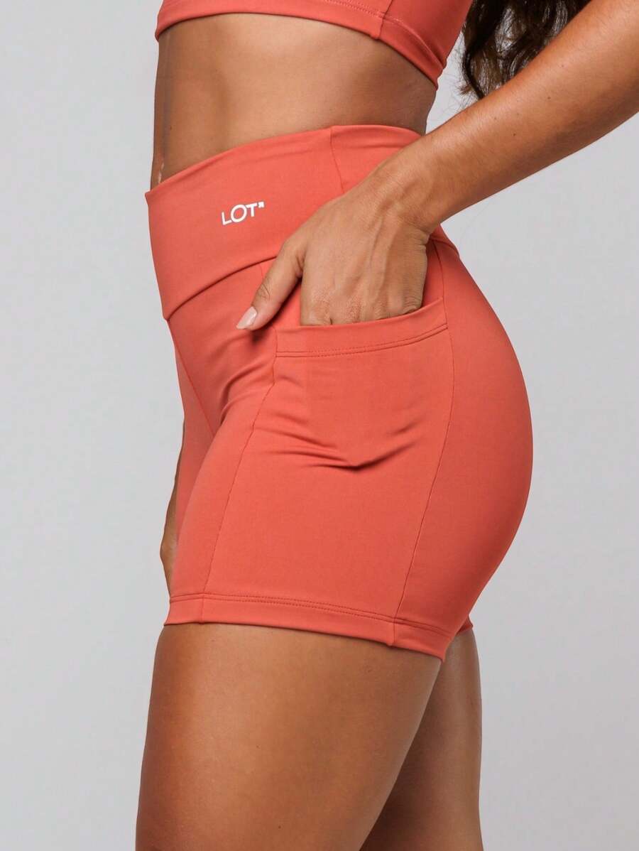 LOT FITNESS Women's Sports Shorts Gym Fitness Polyamide Basic Black With Pocket - 橘色 - 查看 1