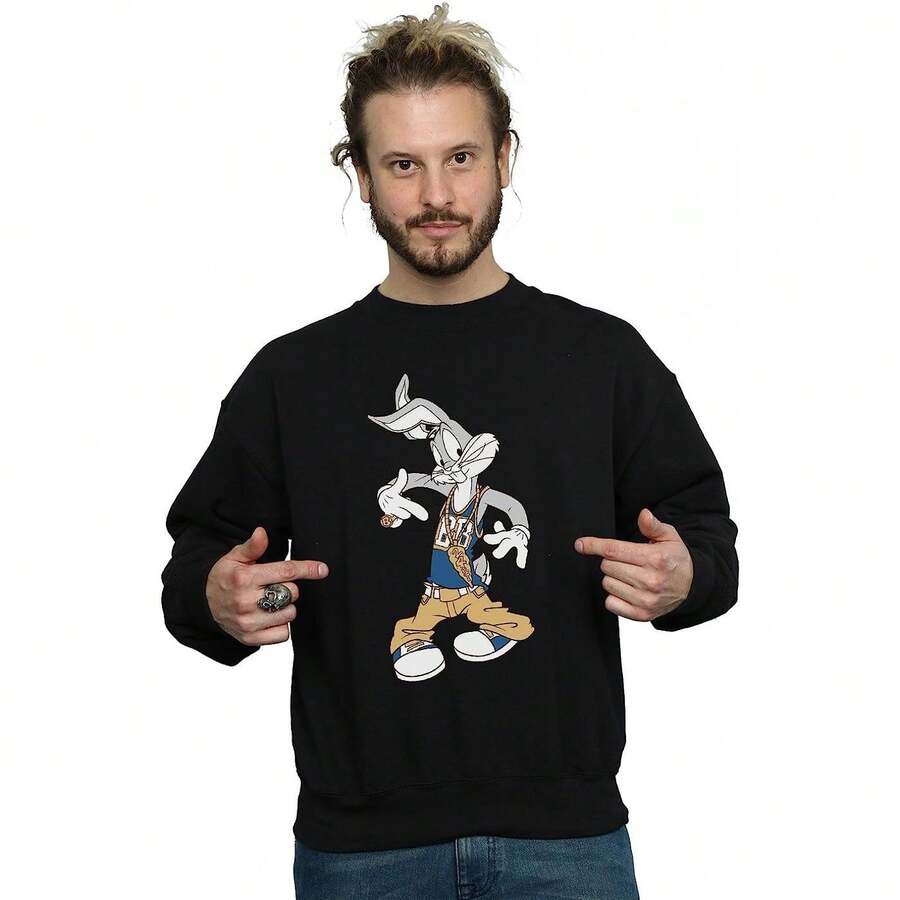 LOONEY TUNES Mens Rapper Bugs Bunny Sweatshirt (Black) | SHEIN USA