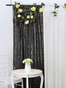 1pc Sequin Decor Single Panel Curtain, Pink Backdrop Decoration, For Party Decor - Pink - View 4