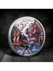 1 件圣诞老人纪念币、圣诞雪橇圣诞老人圣诞礼物、圣诞老人驯鹿 - 彩色 - 查看 1