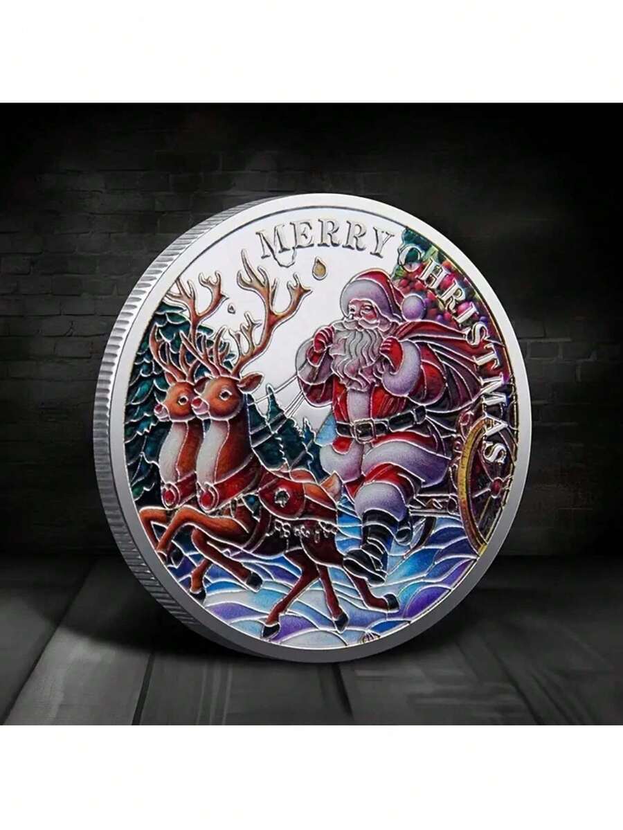 1 件圣诞老人纪念币、圣诞雪橇圣诞老人圣诞礼物、圣诞老人驯鹿 - 彩色 - 查看 1