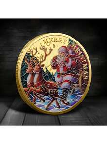 1 件圣诞老人纪念币、圣诞雪橇圣诞老人圣诞礼物、圣诞老人驯鹿 - 彩色 - 查看 5