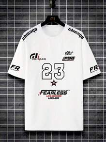 Plus Size Men's Sports Number 23 English Text Casual Round Neck Commute Versatile Short Sleeve T-Shirt - White - View 2