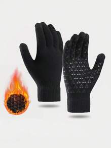 1 Pair Men's Thermal Lined Thick Knit Gloves, Double Layer Warm Touchscreen Gloves For Driving In Autumn/Winter - Multicolor - View 1