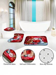 1pc/4pcs Christmas Santa Claus, Reindeer, Snowman, Christmas Tree Print Shower Curtain Set, Waterproof Shower Curtain With 12 Hooks, Bath Mat, Toilet U-Shaped Mat, Toilet Seat Cover, Bathroom Divider, Bathroom Accessories, Bathroom Decor Fall Decor Back To School