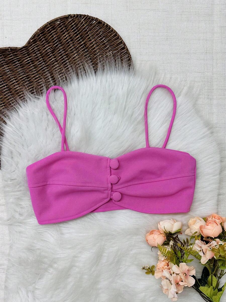 Women's Strappy Top With Button Detail - 粉色 - 查看 1