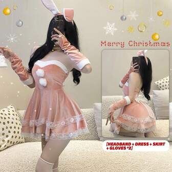 Sexy Christmas Red Lace Lingerie Set, New Year Party Cosplay Role Play Dress Santa Claus Halloween