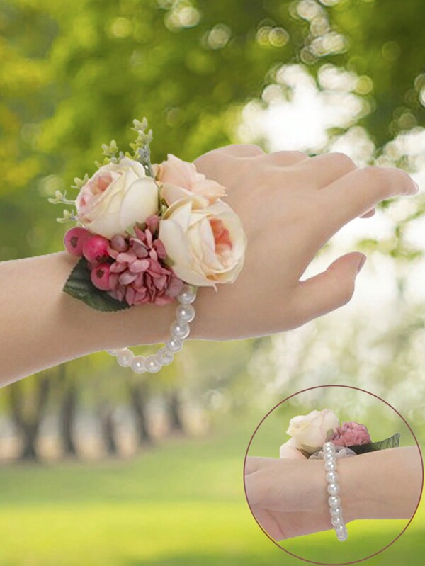 1PC Wrist Flower Corsages For Bride, Wrist Corsage For Wedding Prom Party , Artificial Flowers Roses Wrist Corsage For Prom Homecoming Party Accessories For Bride Bridesmaids, Mother Of Bride