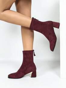 Stivaletti alla caviglia con tacco chunky, zip, di moda e sexy, adatti per feste e vacanze, di colore rosso/bordeaux, stivaletti natalizi