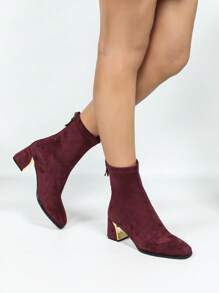 Stivaletti alla caviglia con tacco chunky, zip, di moda e sexy, adatti per feste e vacanze, di colore rosso/bordeaux, stivaletti natalizi