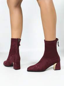 Stivaletti alla caviglia con tacco chunky, zip, di moda e sexy, adatti per feste e vacanze, di colore rosso/bordeaux, stivaletti natalizi