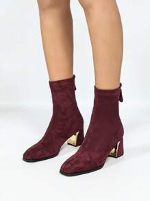 Stivaletti alla caviglia con tacco chunky, zip, di moda e sexy, adatti per feste e vacanze, di colore rosso/bordeaux, stivaletti natalizi