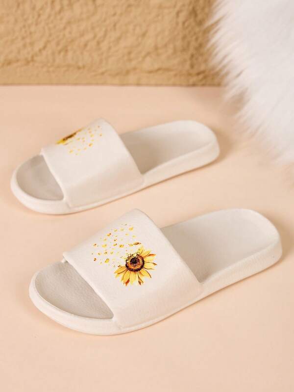 نعال نسائية صلبة اللون مطبوع عليها زهور، صندل خفيف الوزن قابل للتنفس للاستخدام اليومي في المنزل أو الحمام أو الشاطئ