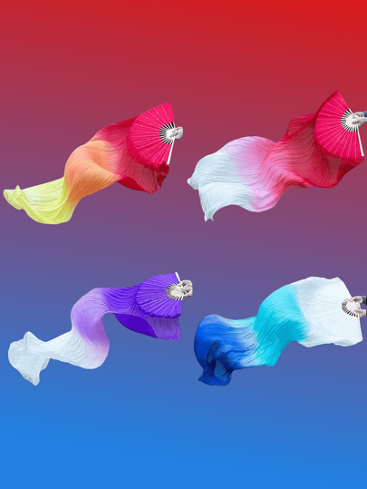 1 pieza Abanico de baile degradado de tres colores, diseño de flecos extralargo, abanico de seda de doble cara para danza de cuadros, muy adecuado para actuaciones en el escenario, fiestas de festivales de baile, accesorios deportivos, mejor regalo