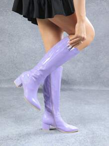 Ideal With Hoodies,Women Fall/Winter 2024 New High Shaft Casual Long Boots, British Style Thick Heel Shoes