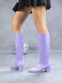 Ideal With Hoodies,Women Fall/Winter 2024 New High Shaft Casual Long Boots, British Style Thick Heel Shoes