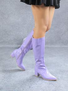 Ideal With Hoodies,Women Fall/Winter 2024 New High Shaft Casual Long Boots, British Style Thick Heel Shoes