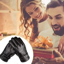 Modne rękawiczki ze sztucznej skóry z ekranem dotykowym Zimowe modne ciepłe wiatroszczelne sportowe rękawiczki rowerowe idealne prezenty dla mężczyzn