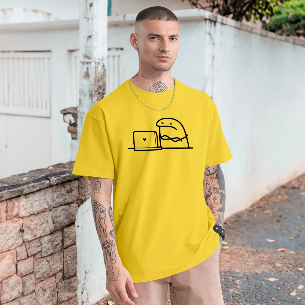 Flork Programmer T-Shirt Nerd Geek IT T Shirt Casual Custom 100% Cotton - 黃色 - 查看 1