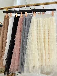 Jemmy Fashion New Elegant Cake Skirt High Waist Hip Multi-Layer Puffy Fairy Dress,Have Beige Black Sosa Cream Gray - Màu be - Xem 3