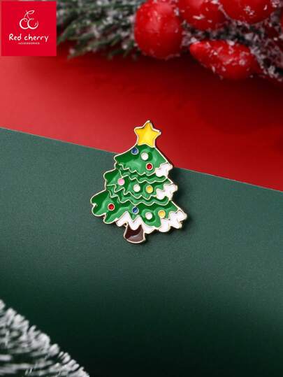 1pc Kids Christmas Tree Green Oil Drop Cute Badge Brooch, Suitable For Christmas Party, Hat And Scarf Accessories