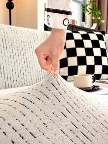 1pc Solid Color Bohemian Style Jacquard Sofa Cover, Elastic Jacquard Sofa Slipcover, Protects Sofa From Cat Scratches, Suitable For All Seasons, Includes Pillow Case - Multicolor - View 10