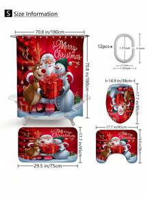 1pc/4pcs Christmas Santa Claus, Reindeer, Snowman, Christmas Tree Print Shower Curtain Set, Waterproof Shower Curtain With 12 Hooks, Bath Mat, Toilet U-Shaped Mat, Toilet Seat Cover, Bathroom Divider, Bathroom Accessories, Bathroom Decor Fall Decor Back To School