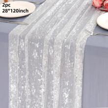 1pc/2pcs 28x120/197 Inches Gold Transparent Sheer Table Runner, Sparkly Wedding Table Runner, Boho Style Table Decor, Suitable For Birthday, Party, Wedding, Bride Shower, Holiday, Christmas, New Year Table Center Decoration, Multiple Colors Available - Solid Color - View 38