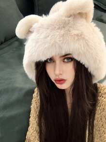 1pc Women's Solid Color Pilot Cap, Winter Warm Fleece Ear Protector Thick Knit Hat, Fashion Casual Slouch Beanie, Suitable For Daily, Riding, Outdoor, Skiing