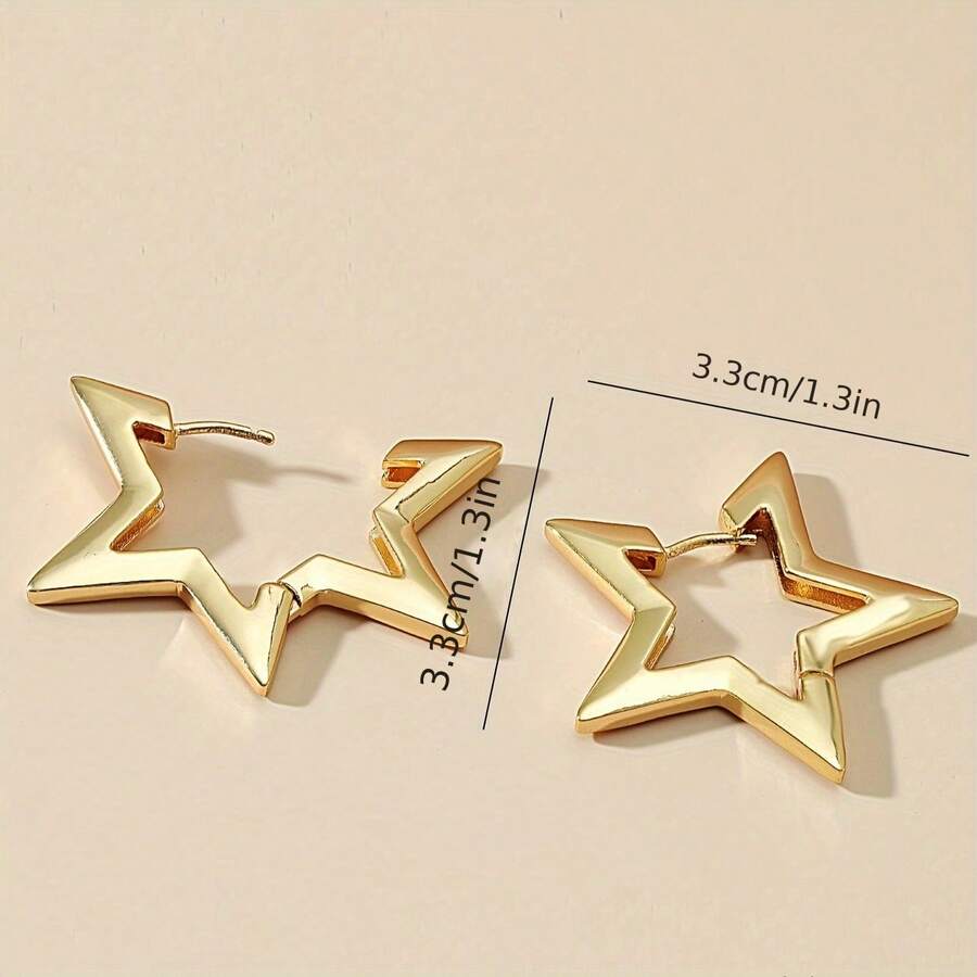 1 对环状耳环 14K 镀金空心星形设计搭配日常服装派对配饰完美时尚装饰 - 如圖 - 查看 1