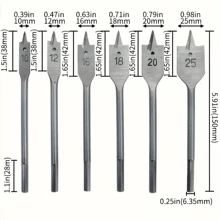 6件装三尖木工扁钻木工钻头六角柄开孔器套装扁钻头木板打孔器