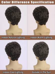 Men's Fashionable Natural Handsome Short Curly 10 Inch Long Wigged Hairstyle With Bangs In Dark Grey Synthetic Fiber, Suitable For Daily Wear, Role-Playing, Halloween Costume Parties