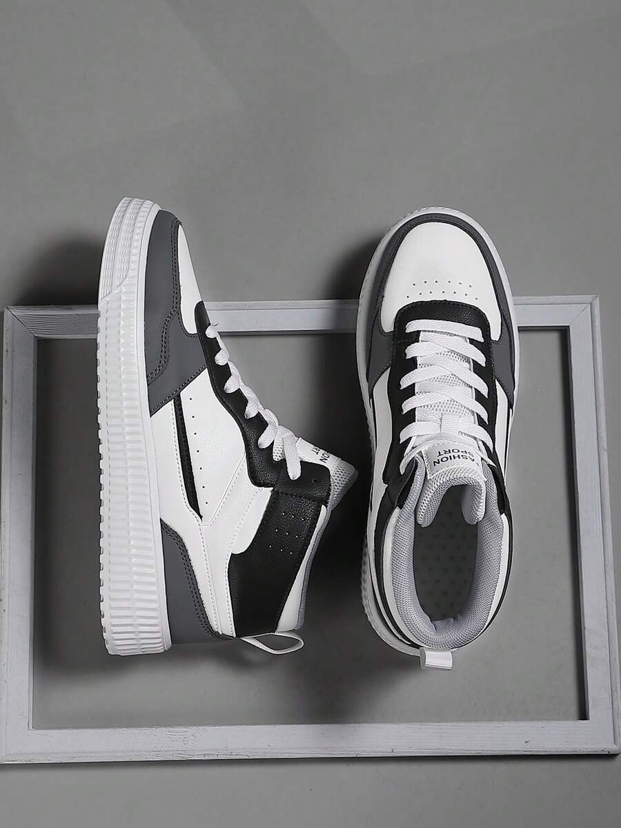Sneakers Men's Shoes Dark Gray Color Block Letter Patch Decor