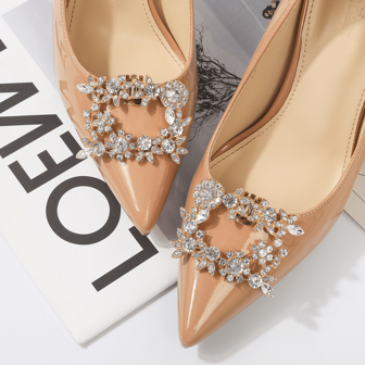 2 piezas Accesorios de zapato desmontables DIY, hebilla cuadrada de metal dorado con rhinestones blancos, diseño elegante y de moda, decoraciones para tacones altos, zapatos planos, bolsos, ropa, accesorio versátil DIY