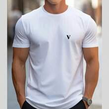 Men's T-SHIRT Regular Style Printed Short Sleeve Mesh 30.1 Cotton - 白色 - 查看 1