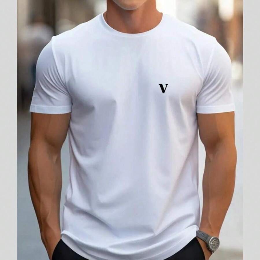 Men's T-SHIRT Regular Style Printed Short Sleeve Mesh 30.1 Cotton - 白色 - 查看 1