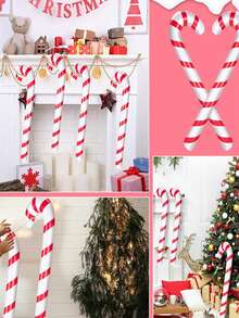 2pcs 90cm Inflatable Candy Canes, PVC Inflatable Christmas Decor Ornament - Giant Inflatable Candy Cane Decorations, Suitable For Indoor/Outdoor Christmas Decor, Party Prop - Red and White - View 9
