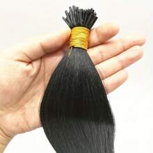Extensiones de cabello natural negro liso con punta en I, extensiones de cabello pre unidas, extensiones de cabello humano con fusión recta, extensiones de cabello humano real con punta recta, color #1B - Natural Black - Ver 8