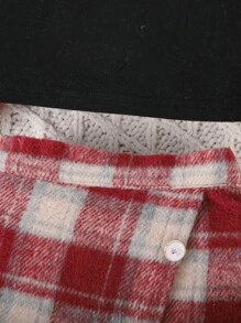 3 Stücke/Set Mädchen Collegestil Rot Karierte Jacke, Rock und Latzkleid, Herbst/Winter - Rot - Übersicht 6