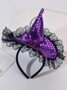 1 件万圣节女巫尖顶帽闪光头带装饰，化装舞会表演女巫帽带蝴蝶结女巫帽头带 - 彩色 - 查看 2