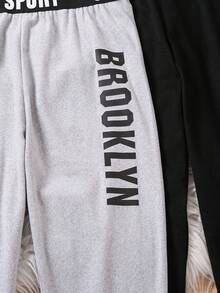 2pcs Tween Girl Letter Print Straight Pants Set, Autumn - Multicolor - View 5