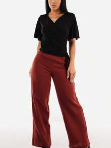 Super High Waist Wide Legged Cotton Pants Brick - 彩色 - 查看 2