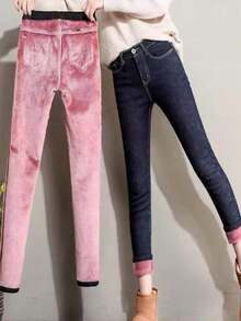 Jeans de mezclilla afelpados - Azul Marino - Ver 1