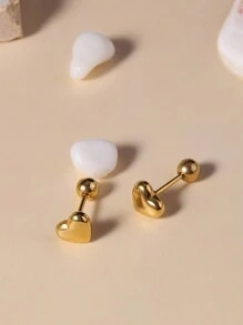 RAYQUEEN Modische Herz-Ohrstecker 18K vergoldet - 1 Paar, 316 Edelstahl, hypoallergener Schmuck für Frauen und Mädchen, perfekt als Urlaubsgeschenk - Goldgelb - Übersicht 2