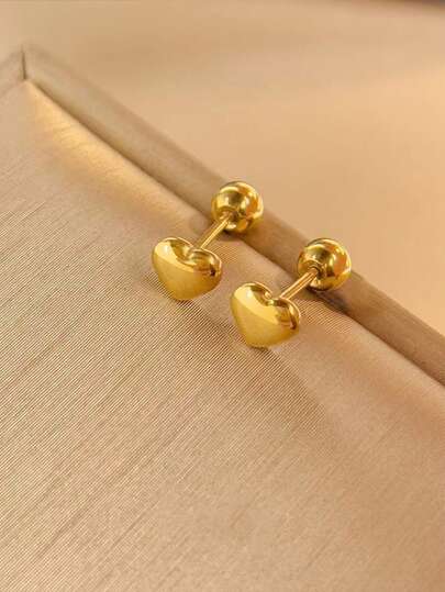 Fashion Heart Stud Earrings 18K Gold Plated - 1 Pair, 316 Stainless Steel, Simple Chic, No Stone, Hypoallergenic Jewelry For Women And Girls, Perfect For Holiday Gifts Valentines