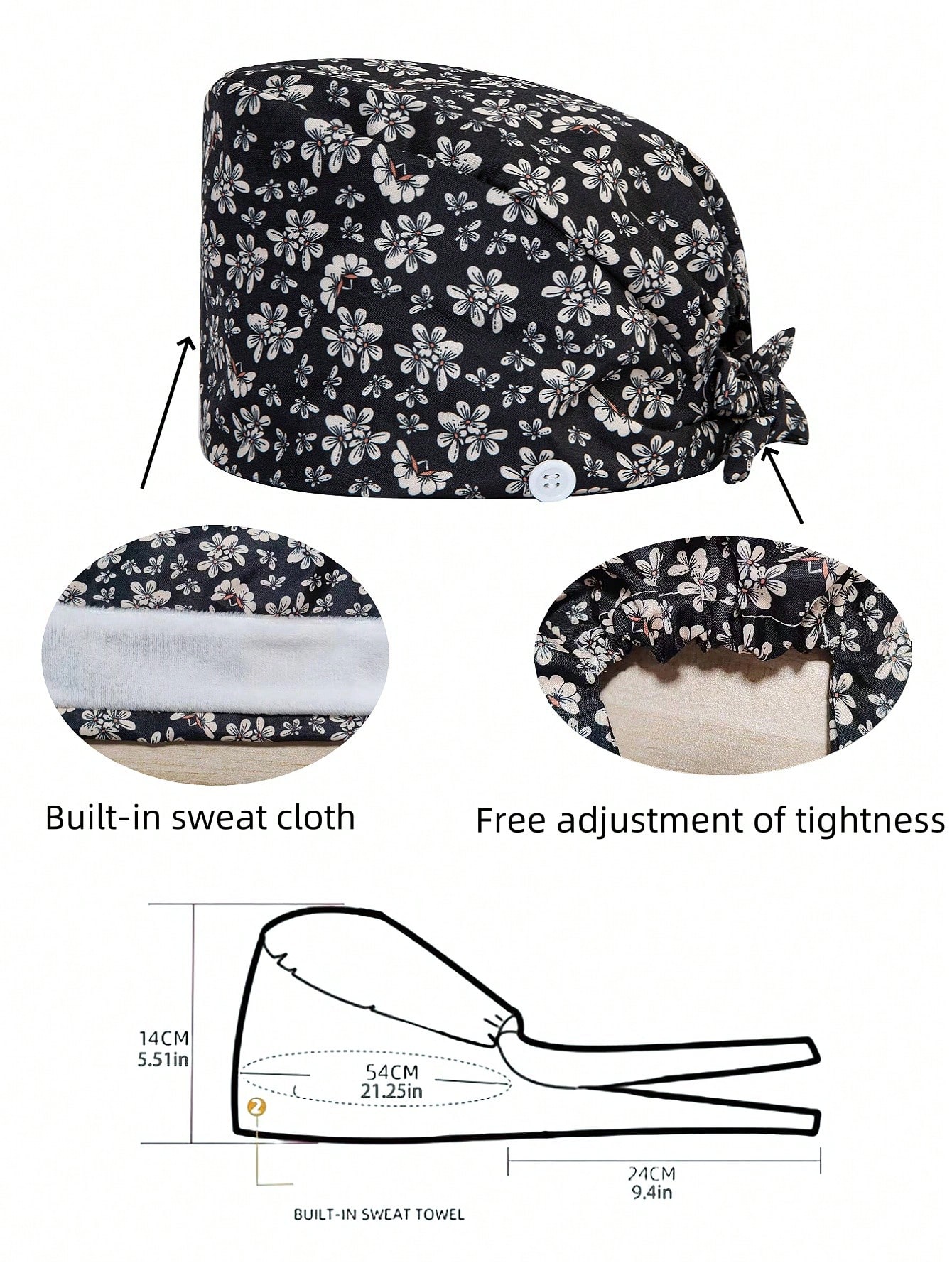 قبعة زي طبي نسائية ذات طبعة زهرية عالية الجودة مع...