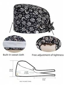 1pc Women's Floral Print Tie Knot Design Top-Grade Work Hat Nursing Cap, With Elastic Back And Mask String Hook On Side, Suitable For Doctors, Nurses, And Other Hospital, Beauty Salon, And Veterinary Clinic Workers - Multicolor - View 2