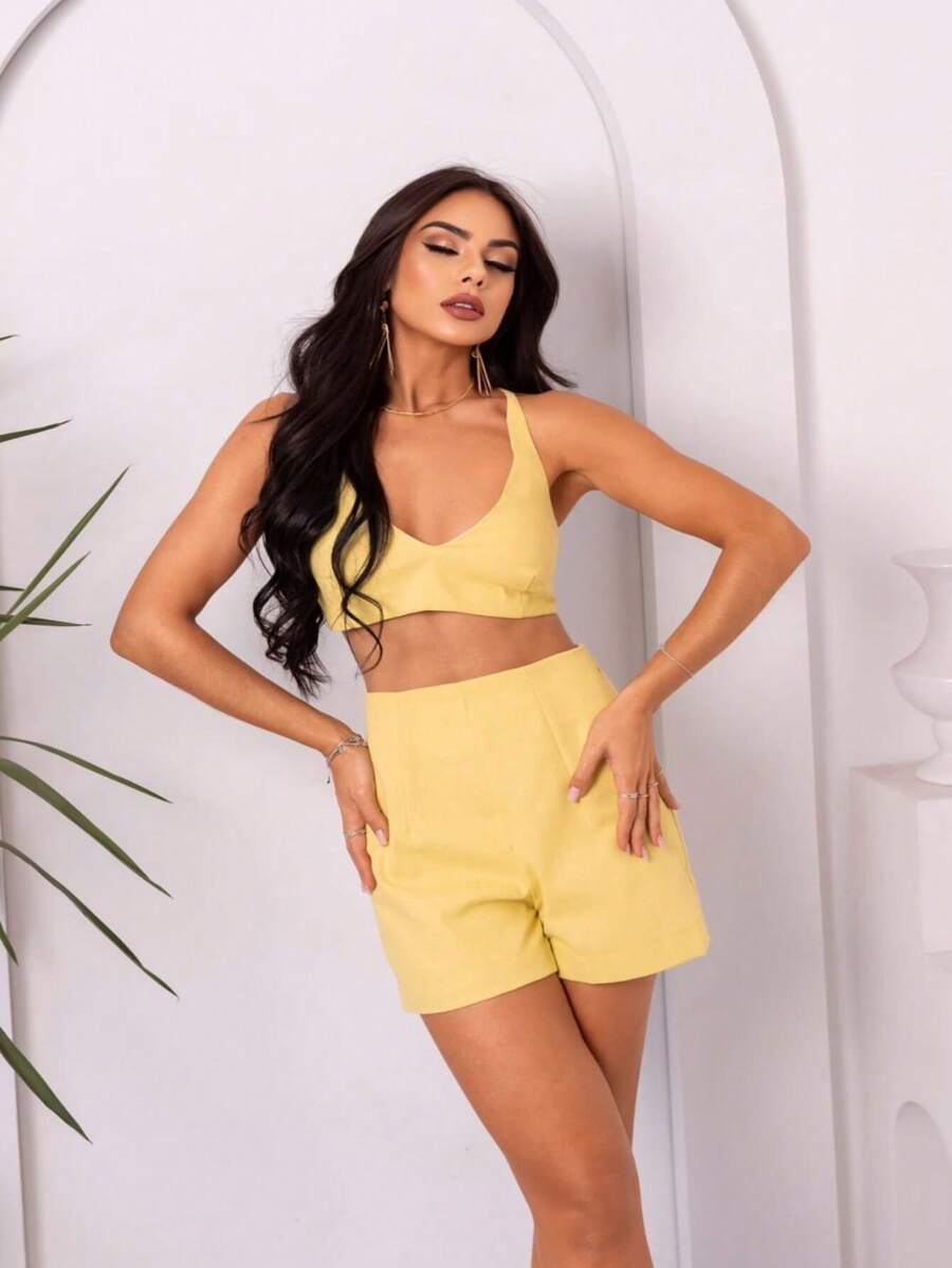 Women's Colorful Linen Set New Summer 2024 - 黃色 - 查看 1