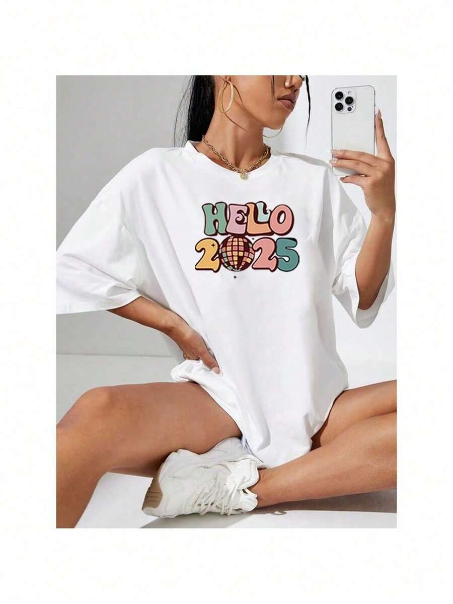 Unisex Hello 2025 New Year T-Shirt - 白色 - 查看 1